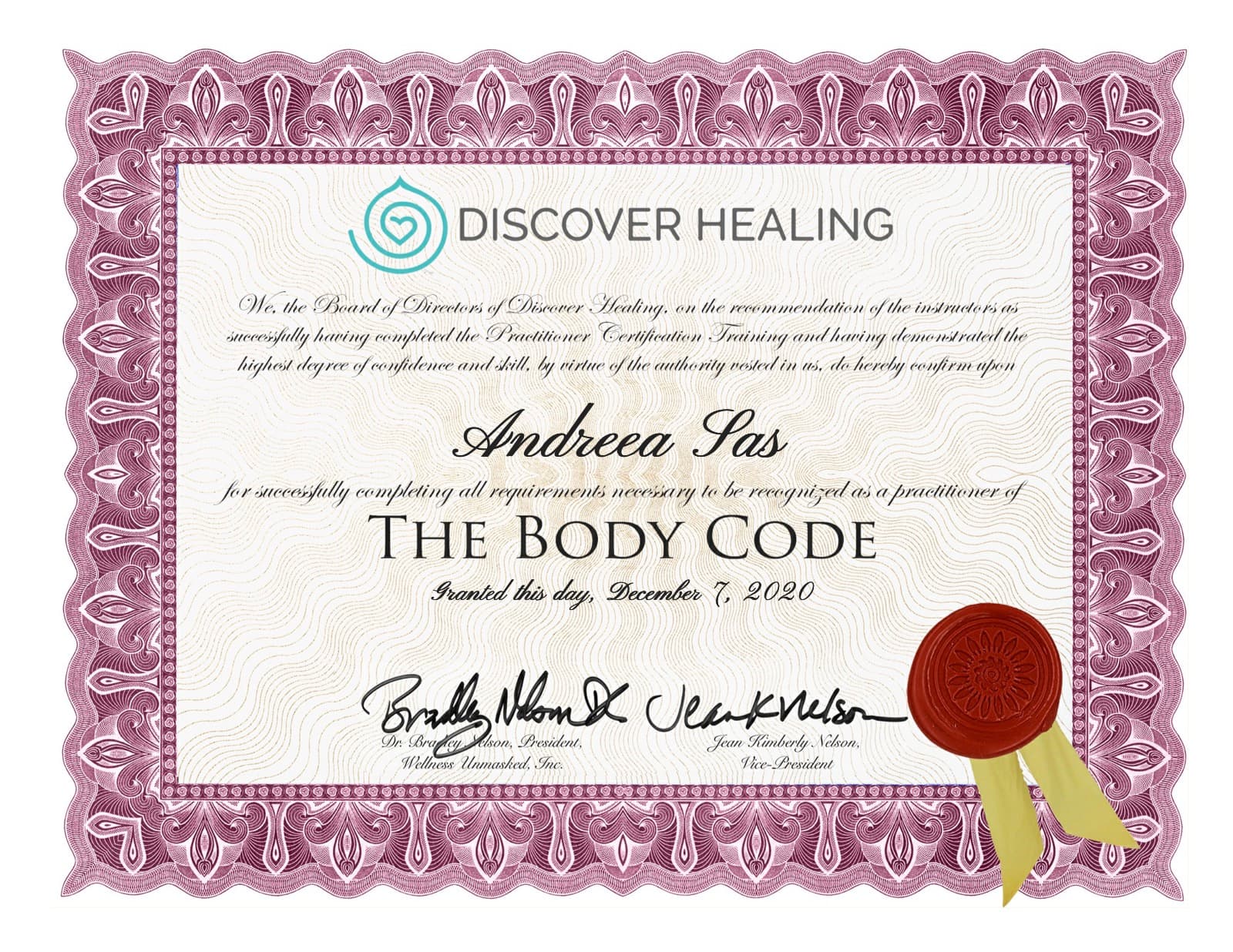 Certificat Practician Cod Corporal - Andreea Sas